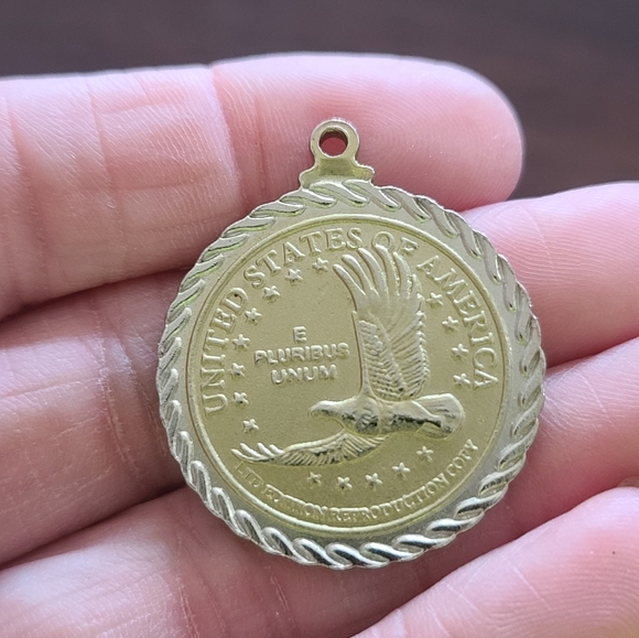 Gold Tone and Silver Tone Medallion Pendant, Indian Relief, Sacagawea, Set Of 2 - Picture 4 of 6